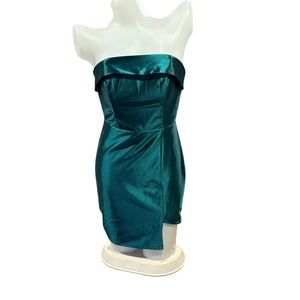 Midnight Doll Emerald Green Satin Strapless Homecoming Mini Dress Bodycon 3/4